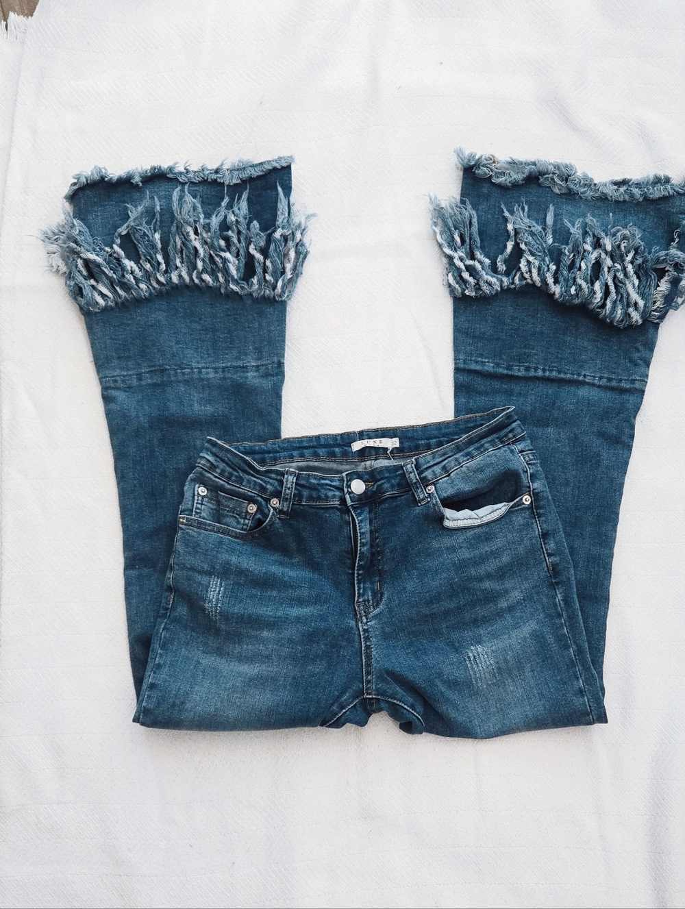 Moda Blue Fringe Hem Wide-Leg Jeans